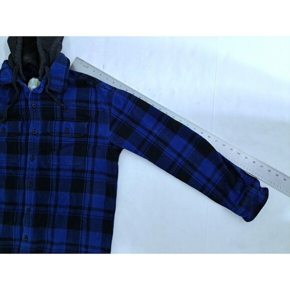 American Eagle Flannel Hoodie Mens Medium Blue Black Plaid Heavyweight Vintage - Picture 10 of 10
